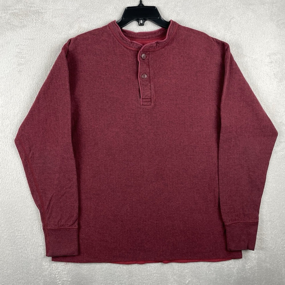 LL Bean Two-Layer River DriverHenley Shirt Mens Large Tall ReThick Wool Blend